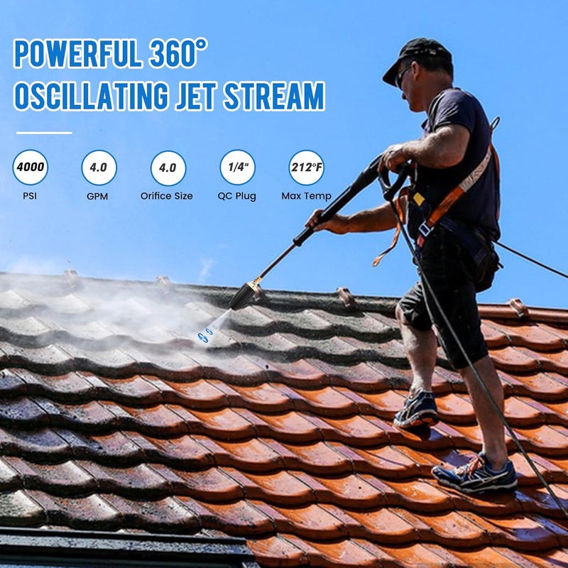 bihijua Turbo Nozzle Pressure Washer Tips, Durable Ceramic Core, 360° Rotating Pressure Washer Turbo Nozzle 4000 PSI with 1/4'' Quick Connect, 4.0 GPM, 4.0 Orifice, Hot- or Cold-Water Use - Image 2